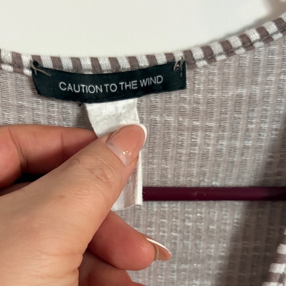 Caution To The Wind V-Neck Striped Midi Dress in Cream and Gray - Picture 2 of 6